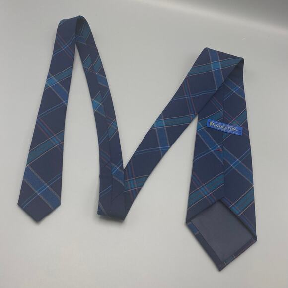 Vintage Pendleton Blue Plaid 100% Virgin Wool Necktie Made In USA Tie - Picture 4 of 5